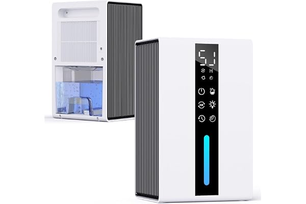 Deshumidificateur d Air Anti Moisissure Réservoir 1,8L - Déshumidificateur Electrique Réglage Double, Système Anti-givrage Intégré, Minuterie 48H & Lumière RGB Couleurs, Conçu pour Les Petits Espaces
