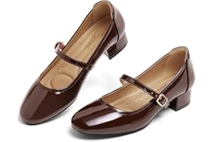 Hingswink Mary Jane Shoes - White Dressy Low Heel 2 Inch Chunky Heel Pumps with Adjustable Ankle Strap