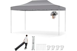 RELAX4LIFE Tonnelle Pliante 3x4,5 Imperméable, Tonnelle de Jardin Extérieur Pop-Up Facile à Monter, Hauteur Réglable, Protection UV, Barnum Tente de Réception, Sac à roulettes (Gris)