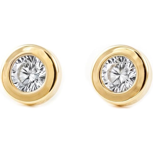 Monde Petit T1823P – Baby-Ohrstecker 18k Gold, Runder Chaton 7 Mm, In Geschenkbox Mit Zertifikat