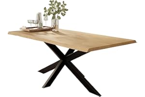 Liadomo Esstisch Isa Natur - Tisch mit Baumkante aus Massivholz - 26mm Tischplatte Lackiert - Robust & Pflegeleicht - Unikat - Spider-Gestell Metall, Schwarz (85 x 160 x 73 cm)