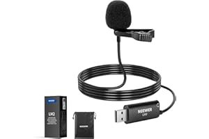 Neewer USB Lapel Microphone, Plug & Play Mini Omnidirectional Clip On Lavalier Mic with 3.5mm Monitoring Headphones Jack for USB 2.0 Mac Windows PC Laptop Computer YouTube Skype Podcast Gaming, LM2