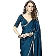 SATAZ Women's Ready to Wear Regal Blue Satin Silk 1 Minute Pre Pleated Mirror Saree with Unstiched Blouse