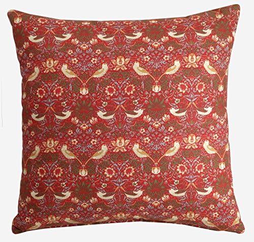 William Morris Strawberry Thief Cushion - Red, Decorative Throw Pillow Cover