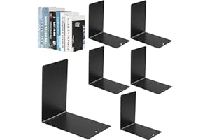 BUCOMTU 6 pezzi di Fermalibri，Librerie in metallo Nero, con tappetini in silicone antiscivolo resistenti 24 pezzi, perfetto per scuola, ufficio, casa e biblioteca, 15 x 15 x 10 cm