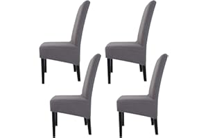 LiveGo Fundas de sillas de Comedor elásticas de tamaño Gran, 4 Piezas Fundas de sillas extraíbles Lavables para Comedor, Hotel, Banquete(Gris Claro)