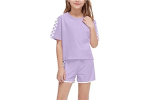 XINYUNZU Sportanzug Mädchen T-Shirt und Shorts Sommer Kleidung Set Trainingsanzug Jogginganzug 2 Teiler Outfit Sport Top mit Sporthose Kurz Activewear Casual Klamotten Bekleidungssets für Kinder