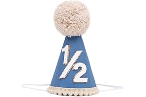 CUNEGRA Half Birthday Hat, 1/2Birthday Cone Hat, Blue 6 Months Birthday Hats with Elastic Band, Half Birthday Party Decorations Photo Props for Boys Girls
