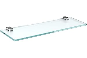 bijon Glasregal Glasablage Wandregal Glas Bad-Regal Glas Badezimmer Regal Badablage Ablageregal - 8mm Hartglas, 90 x 20 cm, Milchglas + Halterung H - Chrom Glanz Optik
