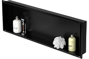 LuxeBath Niche de Douche Encastrée Murale, 90x30x10 cm, en Acier Inoxydable, Noir, sans Rebord, Étagère Encastrable Salle de Bain, Étanche, Seule Couche, Rangement Articles Toilette, Matériel Montage
