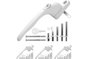 eSynic 4pack Universal Window Handles for UPVC with 5 Multi-Size Spindles & Cuttable Screws 360° Rotation Lockable PVC Window Handle with Key White Aluminum Ergonomic Espag Replacement Handle
