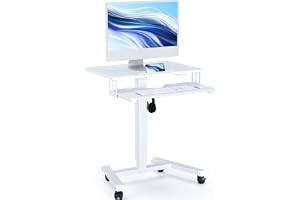 BONTEC Höjdjusterbart Ståbord 65×45 cm med Tangentbordshylla, Mobil Datorarbetsstation på Hjul för Hem & Kontor, Ergonomiskt