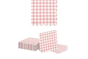 Kotkiddy 40 Pezzi Tovaglioli di Carta Rosa a Quadri con Bordo Ondulato Tovaglioli Monouso 33 x 33 cm Decorazione Tavola Decorazione Party per Compleanno Matrimonio Baby S