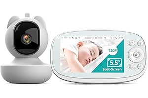 VIZOLINK 5.5" Cámara Vigilancia Bebes, 720P HD IPS, Batería de 5000mAh, Seguimiento de Movimientos, Alerta de Seguridad, Visión Nocturna, VOX, Audio Bidireccional, Sensor de Temperatura, Tarjeta 32G