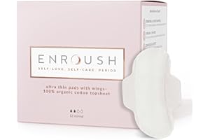 ENROUSH Organic Cotton Pads with Wings | Pure & Toxin-Free| Hypoallergenic- No Irritation & Allergies| Ultra Absorbent - No Stains| Healthy Choice for Your Body- Confort and Protection -12 pcs Normal