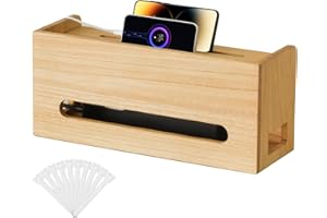 KIRIGEN Scatola per cavi in legno - Organizzatore per cavi in legno di Paulownia naturale, finitura a olio vegetale, soluzione sicura ed elegante per la gestione dei cavi colore chiaro