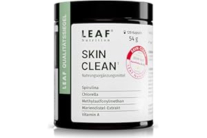 L E A F LEAF SKIN CLEAN Kapseln vegane Nahrungsergänzung mit Spirulina- & Chlorella-Alge | mit Chrom & Selen für Ihre Haut | für 30 Tage (120 Stück) | nachhaltige Glas-Verpackung & Made in Germany