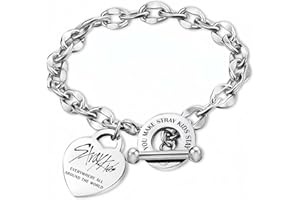 CWED Edelstahl Armband,Unisex Silber Bracelet,Herz Anhänger Armbänder,Stray Kids Merch,Stray Kids Kleidung,SKZ Merch,Kpop Fanartikel,1Pcs