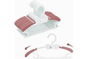 WJWSKI Perchas Infantiles Apilable 20pcs, Ajustable 28-37CM Perchero Apilables con Gancho de Mariposa, Hangers de plástico Antideslizantes, Ahorro de Espacio (Rojo & Blanco) Percha para Ropa de Unisex-Bebé