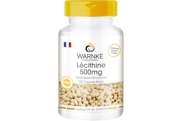 Lécithine 500mg - 100 gélules - Lécithine de soja | Warnke Vitalstoffe - Qualité des pharmacies allemandes