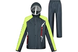 LY4U Mens Waterproof Rain Suit Work Wear Hooded Cycling Jacket and Trouser Rainsuit with Safe Reflective Strip
