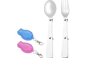 Hoxfly 2 Pezzi Cucchiaio e Forchetta Pieghevoli, Cucchiai e Forchette in Acciaio Inossidabile, Posate Campeggio Pieghevole, Posate Campeggio Pieghevole con Custodia per Campeggio All'aperto Trekking