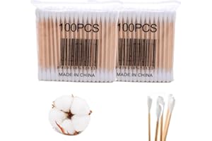 Cotons-tiges en bois écologiques, cotons-tiges à double extrémité, cotons-tiges en bois pour le nettoyage et le maquillage des oreilles, 200 pièces