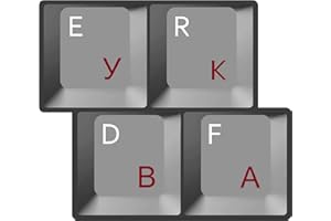 HQRP Russian Cyrillic Laminated Keyboard Stickers with Red Lettering on Transparent Background for PC Desktop Laptop Notebook