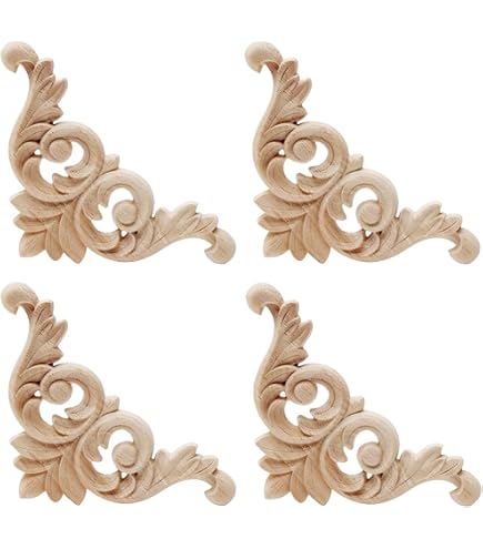 2 Moulures Bois Sculpté Vintage - Décor Meuble Et Porte En Style Européen 13x7cm