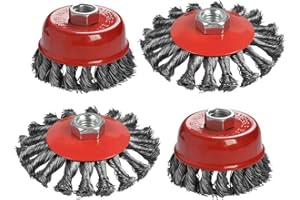 4 Pezzo Spazzole a Filo Conico, Rotella torsionale rotante Coppa piatta in acciaio Spazzola a disco per Smerigliatrice Angolare Ruggine Rimozione Vernice Rossa, Ø 75 mm e 100 mm