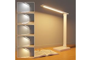 Lepro Lampe de Bureau 800 lm, Lampe Bureau 72 LEDs, 5 Modes de Couleur et 5 Niveaux de Luminosité Dimmable, Anti-Éblouissement, Contrôle Tactile Pour Lecture Travail Étudier - Blanc