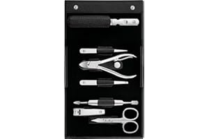 ZWILLING Manucure kit (7 pièces, Set de pédicure, Set de trousse de voyage, soin des ongles, cuir véritable), Acier inoxydable poli, noir