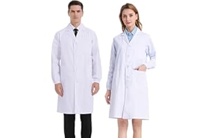 QEEROYO Fartuch laboratoryjny dla mężczyzn i kobiet, fartuch lekarski, bawełniany fartuch lekarski z 3 kieszeniami, uniseks, do laboratorium, nauki, pracy