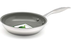 GreenChef Profile Plus Poêle à Frire en Céramique Antiadhésive Saine en Acier Inoxydable de 20 cm, Sans PFAS, Pour toutes les feux, y compris l'induction, Robuste, Va au four jusqu'à 200˚C, Argent