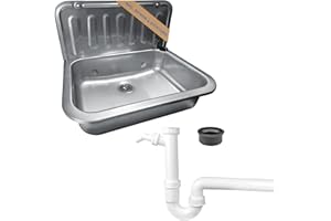 kör4u Komplettset Ausgussbecken 50cm, aus robustem edelstahl, inkl. Abflussstopfen, Kunststoff Siphon weiß 1 1/2 Zoll x 40mm, Gumminippel DN 40/50