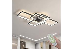 ASDMD LED Ceiling Light, 45W Modern Dimmable Ceiling Lighting, Square Ceiling Lamp with Remote Control for Living Room Dining Room Bedroom, 2700-6500K Close to Ceiling Light Fixture (Black, 80CM)