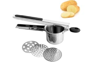 Misvayli Potato Ricer Masher Stainless Steel, Ricer for Mashed Potatoes, Potato Masher Ricer with 3 Interchangeable Discs, Masher Creating Smooth Creamy Mashed Potato Vegetables Fruits and Baby Food