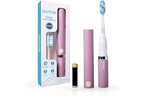 Sonisk Pulse | Battery Powered Electric Toothbrush | Portable Travel Size with Antimicrobial Sonic Technology | 1x Battery, 2X Brush Heads, 1x Travel Case Included (Lilac)