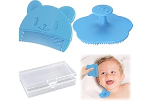 EnixwH Baby Kamm für Milchschorf, Baby Haarbürste mit Weichen Zähnchen, Silikon Baby Badebürste mit Aufbewahrungsbehälter, Neugeborene Kopfhaut Massagebürste, für Babyparty und Kopfhautpflege (Blau)