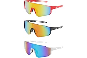 AYNKH 3 Pcs Cycling Glasses - Windproof Sports Eyewear for Outdoor Activities Like Cycling and Fishing (Black, Red, White)