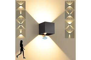 SANSHI LED Wandlampe mit Bewegungsmelder,12W Innen/Aussen Lampe Wand,IP65 Wasserdichte Außen Wandleuchte,3000K Warmweiß Aussenlampe,Modern Aussenleuchte mit Up Down Einstellbar Abstrahlwinkel,schwarz
