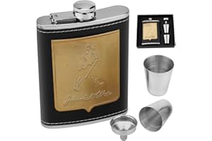 HICOOSEE Flasque Alcool, HICOO Flasque a Alcool 8oz avec 2 Tasses et Entonnoir Acier Inoxydable Cuir Noir Flacon de Hanche Portable pour Whisky, Vodka Brandy Rum Cadeau pour Homme Cadeau de Saint Valentin