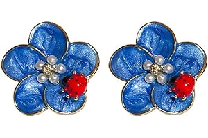 Wendalern Boho Fiore Orecchini A Perno Petalo Blu Zaffiro Orecchini Vintage Margherita Floreale Smalto Orecchini Gemma Fiore Dichiarazione Orecchini Da Sposa Per Le Donne E Le Ragazze