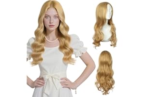 AUYAO Długa blond peruka, długa falista peruka z 1 czepek do włosów, peruka z długimi falami z włókna odpornego na ciepło, peruki dla kobiet i dziewcząt na cosplay na imprezę na co dzień