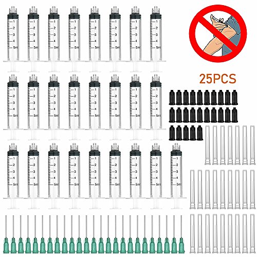 5 ml Spritzen mit 18 G 2,5 cm Stumpfe Spitze Füllen Nadeln und Aufbewahrung Kappen (Luer Lock)