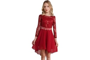 YiZYiF Vestito Bambina Elegante Lungo Abito Cerimonia Ragazza Vestito Principessa in Pizzo Manica Mezza Abito de Festa Sposa di Compleanno