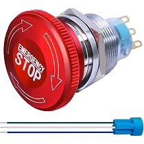 CLDIY Not-Aus-Schalter Metall, 16mm, 5A/250V, Selbsthemmend, IP65 – Mit 2 Öffner & 2 Schließer Kontakten