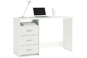 Miroytengo Mesa Escritorio Reversible 3 Cajones, Mesa Ordenador Juvenil, Mesa Despacho Blanco 123 cm