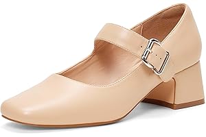 GENSHUO Women's Low Chunky Block Heels, 2 Inch Mary Jane Shoes Square Closed Toe Ankle Strap Dress Office Church Pumps, Black Beige Navy Blue, 3.5-8.5 UK