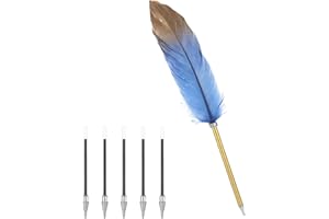 Chanumetal Schreibfeder mit 5 kugelschreiber Minen, Feder zum Schreiben, Vintage-Federstifte für Hochzeiten, Briefeschreiben, Unterschrift, Büro (Blau)